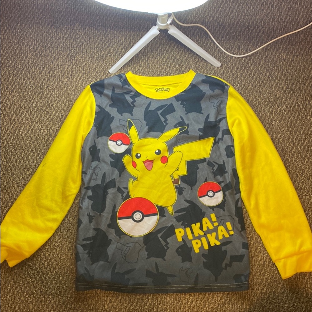 Pokemon Pikachu Long Sleeve Tee Yellow Gray